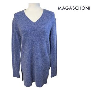 Magaschoni Women's Blue Wool Alpaca Blend V-Neck Sweater Size XS